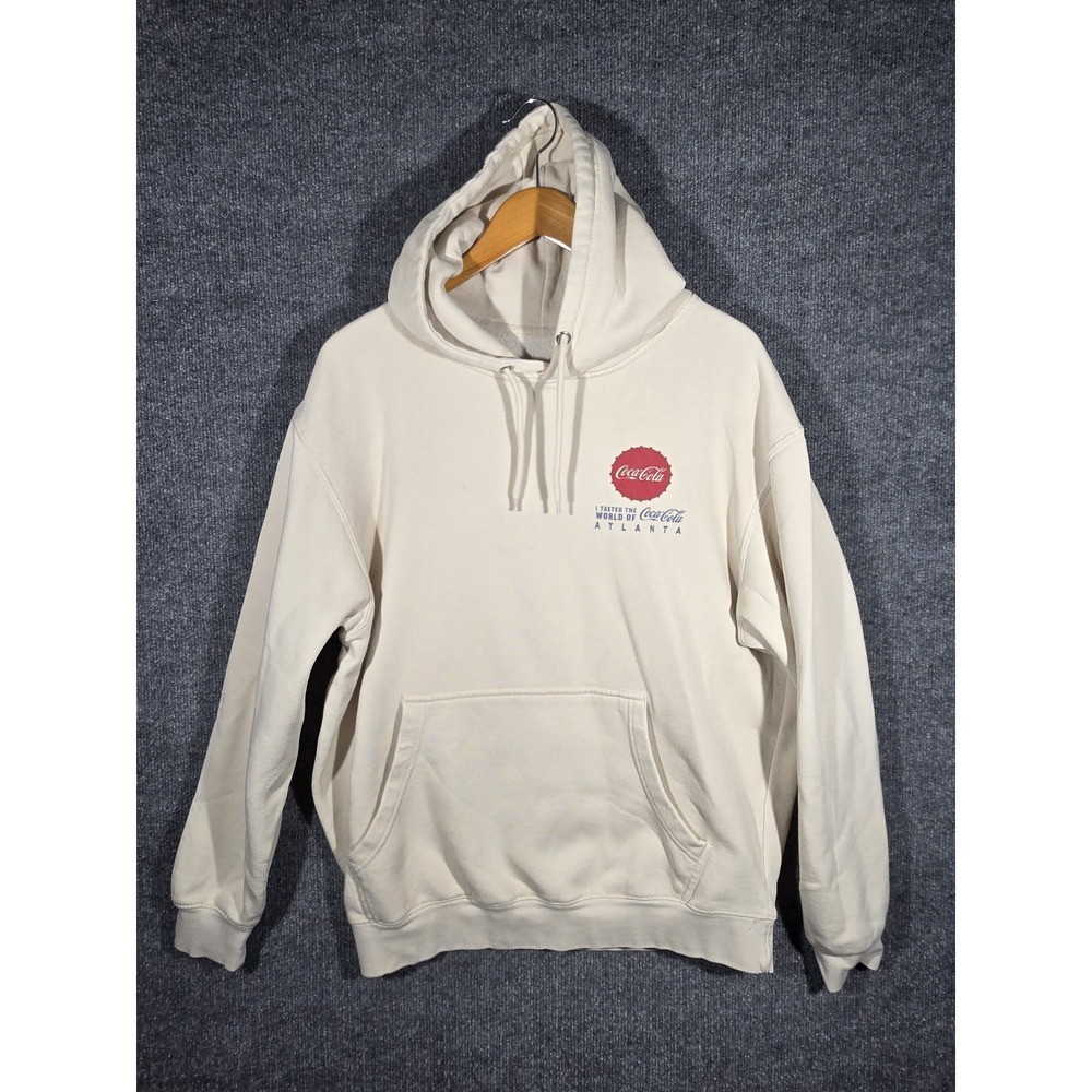 World of Coca Cola Atlanta Hoodie Large Cream Pullover Graphic Sweatshirt